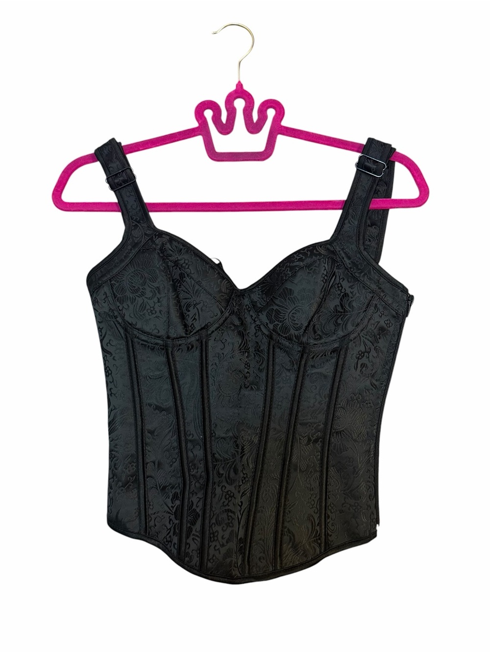 Black Floral Jacquard Corset Top Lace Up Bustier Size S